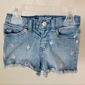 2T Cat & Jack Floral Embroidered Toddler Girl Blue Jean Shorts